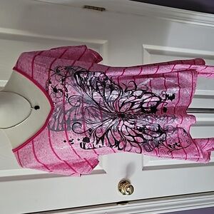 2 For $15 Pink Butterfly Top